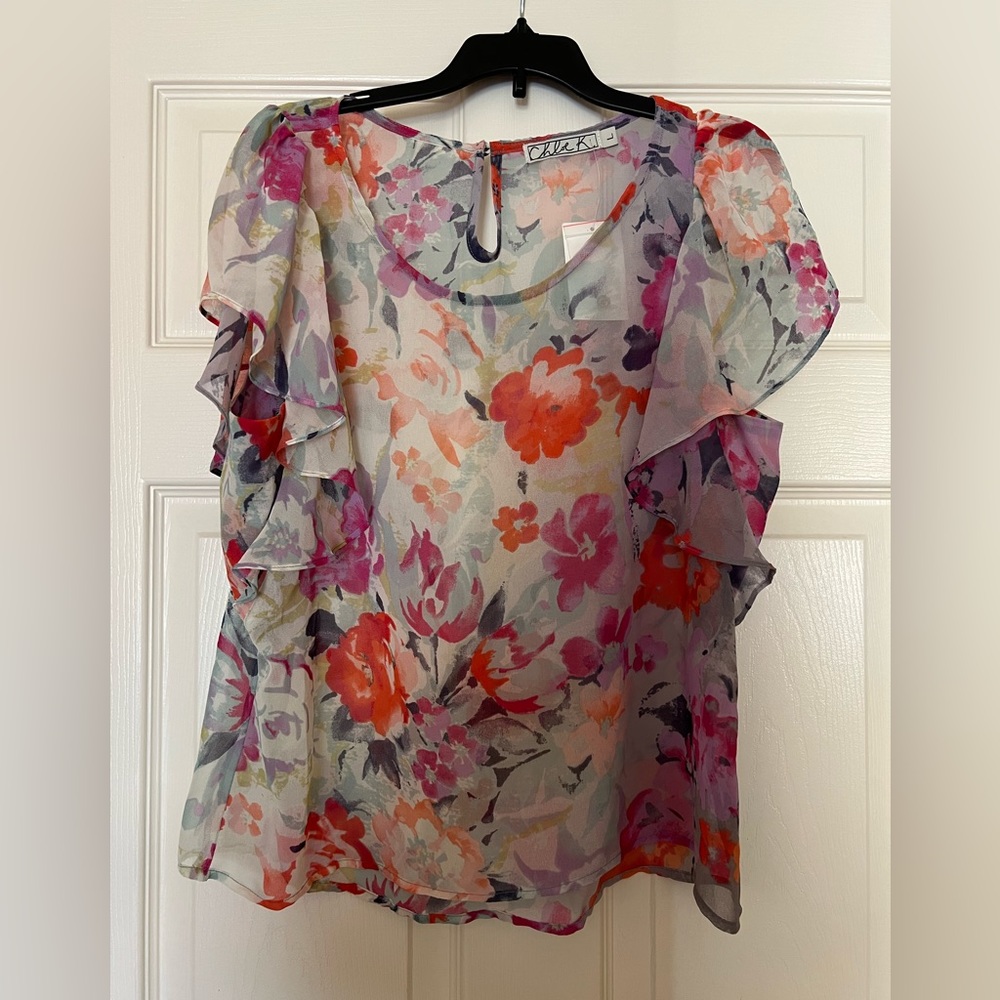 Chloe K sheer floral top NWT